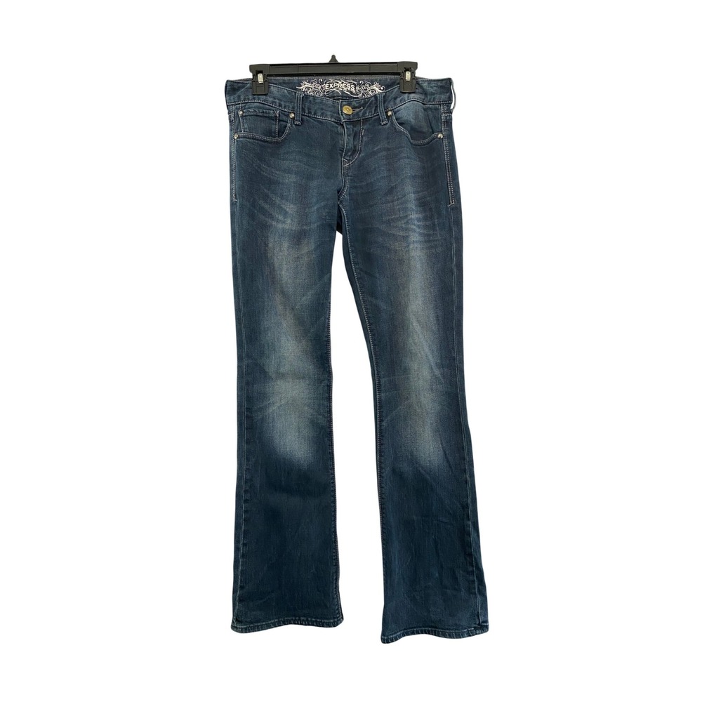 Express Barely Boot Jeans Women 4R Blue Dark Wash Low Rise Bootcut Denim Zip Fly